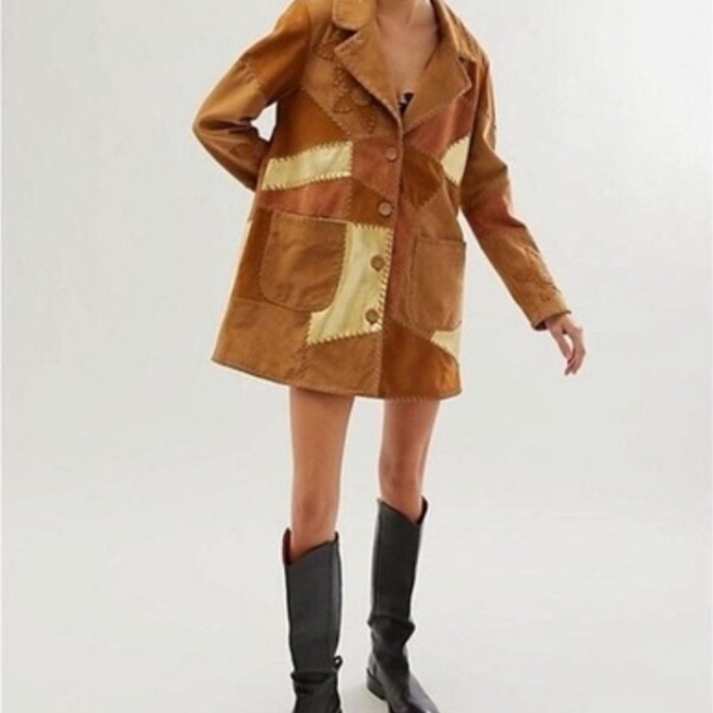 Free People Flowers On The Wall Multicolor Leather/Suede Jacket